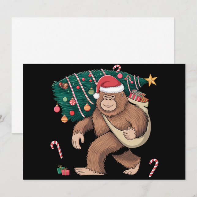 Bigfoot Christmas Tree Lights Xmas Sasquatch Lover Holiday Card (Front/Back)