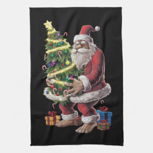Bigfoot Christmas Tree Lights Xmas Sasquatch Lover Kitchen Towel