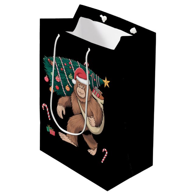 Bigfoot Christmas Tree Lights Xmas Sasquatch Lover Medium Gift Bag (Front Angled)