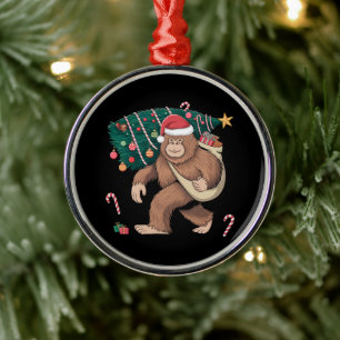 Bigfoot Christmas Tree Lights Xmas Sasquatch Lover Metal Ornament