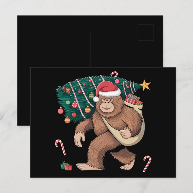 Bigfoot Christmas Tree Lights Xmas Sasquatch Lover Postcard (Front/Back)
