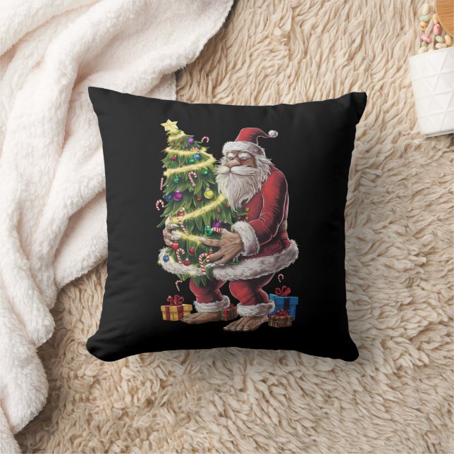 Bigfoot Christmas Tree Lights Xmas Sasquatch Lover Throw Pillow (Blanket)