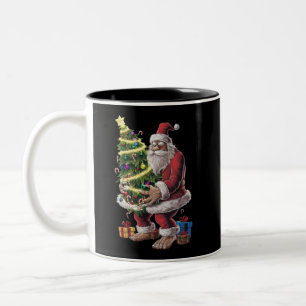 Bigfoot Christmas Tree Lights Xmas Sasquatch Lover Two-Tone Coffee Mug