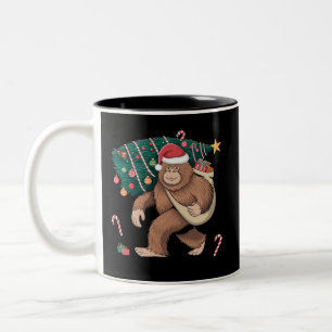 Bigfoot Christmas Tree Lights Xmas Sasquatch Lover Two-Tone Coffee Mug