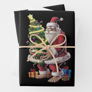 Bigfoot Christmas Tree Lights Xmas Sasquatch Lover Wrapping Paper Sheets