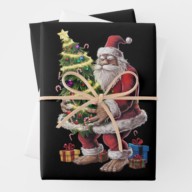 Bigfoot Christmas Tree Lights Xmas Sasquatch Lover Wrapping Paper Sheets (In situ)