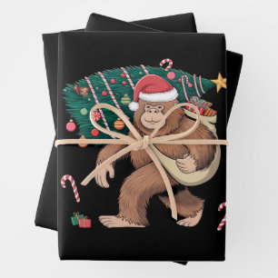 Bigfoot Christmas Tree Lights Xmas Sasquatch Lover Wrapping Paper Sheets