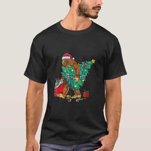Bigfoot Christmas Tree Lights Xmas Sasquatch  T_Shirt