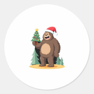 Bigfoot Christmas Tree Santa Hat (1) Classic Round Sticker