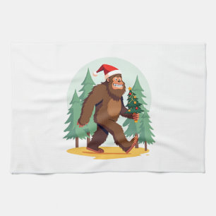 Bigfoot Christmas Tree Santa Hat (1) Kitchen Towel