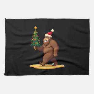 Bigfoot Christmas Tree Santa Hat (1) Kitchen Towel