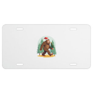 Bigfoot Christmas Tree Santa Hat (1) License Plate