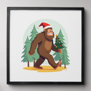 Bigfoot Christmas Tree Santa Hat (1) Peel And Stick Photo Tile
