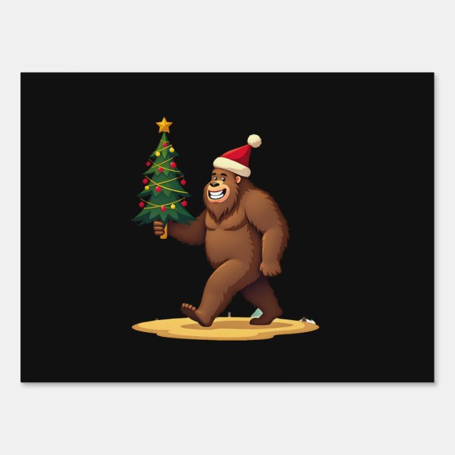 Bigfoot Christmas Tree Santa Hat (1) Sign (Front)