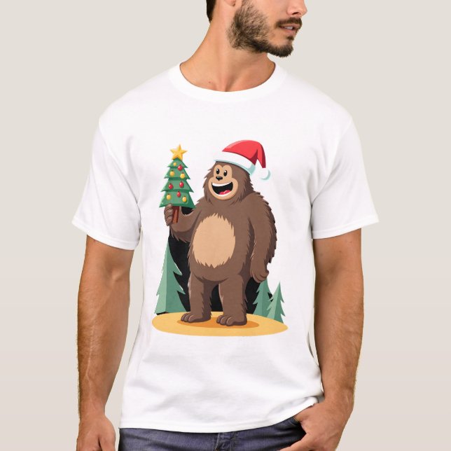 Bigfoot Christmas Tree Santa Hat (1) T-Shirt (Front)