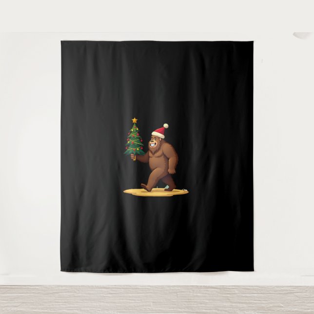 Bigfoot Christmas Tree Santa Hat (1) Tapestry (Front)