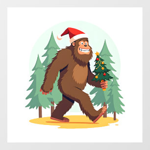 Bigfoot Christmas Tree Santa Hat (1) Wall Decal