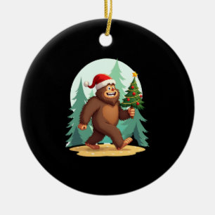 Bigfoot Christmas Tree Santa Hat (2) Ceramic Ornament