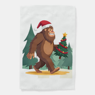 Bigfoot Christmas Tree Santa Hat (2) Garden Flag
