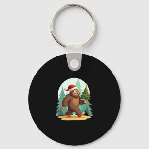 Bigfoot Christmas Tree Santa Hat (2) Keychain