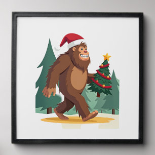 Bigfoot Christmas Tree Santa Hat (2) Peel And Stick Photo Tile