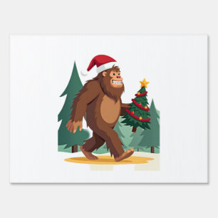 Bigfoot Christmas Tree Santa Hat (2) Sign