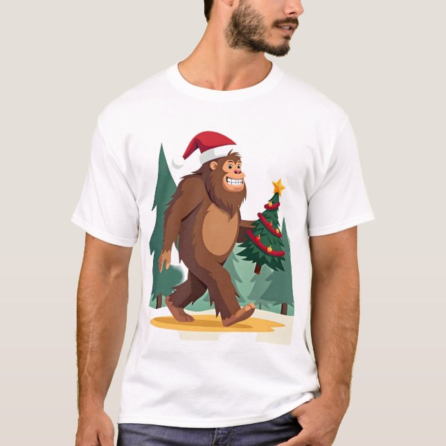 Bigfoot Christmas Tree Santa Hat (2) T-Shirt (Front)