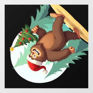 Bigfoot Christmas Tree Santa Hat (2) Wall Decal
