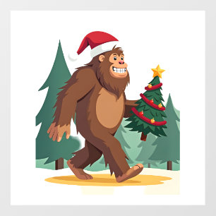 Bigfoot Christmas Tree Santa Hat (2) Wall Decal