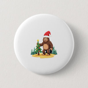 Bigfoot Christmas Tree Santa Hat (3) Button