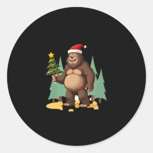 Bigfoot Christmas Tree Santa Hat (3) Classic Round Sticker