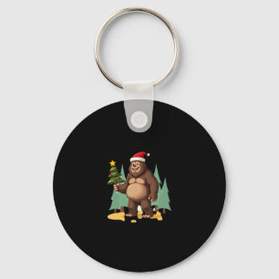 Bigfoot Christmas Tree Santa Hat (3) Keychain