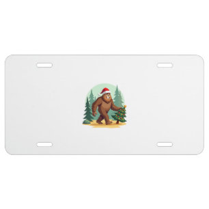 Bigfoot Christmas Tree Santa Hat (3) License Plate