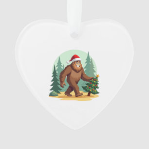 Bigfoot Christmas Tree Santa Hat (3) Ornament