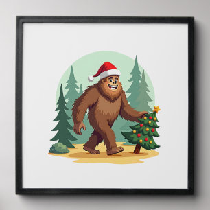 Bigfoot Christmas Tree Santa Hat (3) Peel And Stick Photo Tile