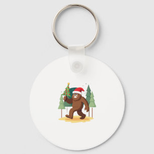 Bigfoot Christmas Tree Santa Hat (4) Keychain