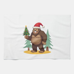 Bigfoot Christmas Tree Santa Hat (4) Kitchen Towel