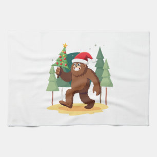 Bigfoot Christmas Tree Santa Hat (4) Kitchen Towel