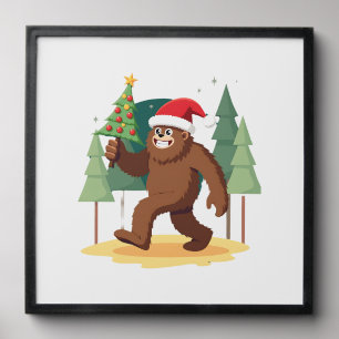 Bigfoot Christmas Tree Santa Hat (4) Peel And Stick Photo Tile