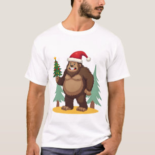 Bigfoot Christmas Tree Santa Hat (4) T-Shirt