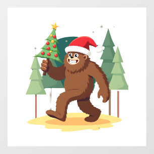 Bigfoot Christmas Tree Santa Hat (4) Wall Decal