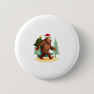 Bigfoot Christmas Tree Santa Hat (5) Button