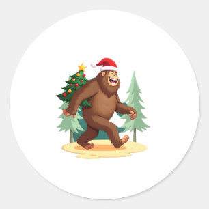 Bigfoot Christmas Tree Santa Hat (5) Classic Round Sticker
