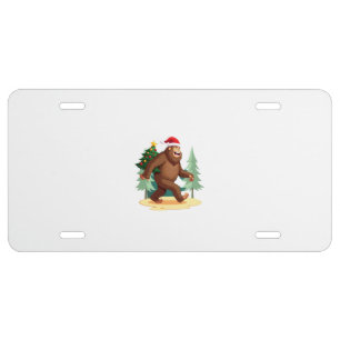 Bigfoot Christmas Tree Santa Hat (5) License Plate
