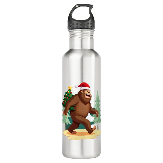 Bigfoot Christmas Tree Santa Hat (5) Stainless Steel Water Bottle (Front)