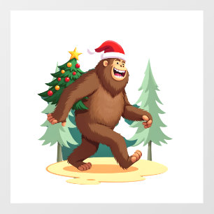 Bigfoot Christmas Tree Santa Hat (5) Wall Decal