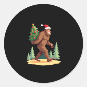 Bigfoot Christmas Tree Santa Hat Classic Round Sticker