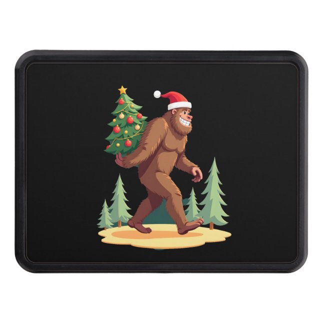 Bigfoot Christmas Tree Santa Hat Hitch Cover (Front)