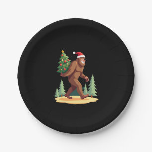 Bigfoot Christmas Tree Santa Hat Paper Plates