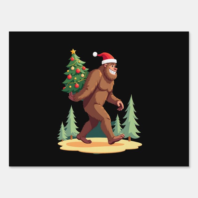 Bigfoot Christmas Tree Santa Hat Sign (Front)